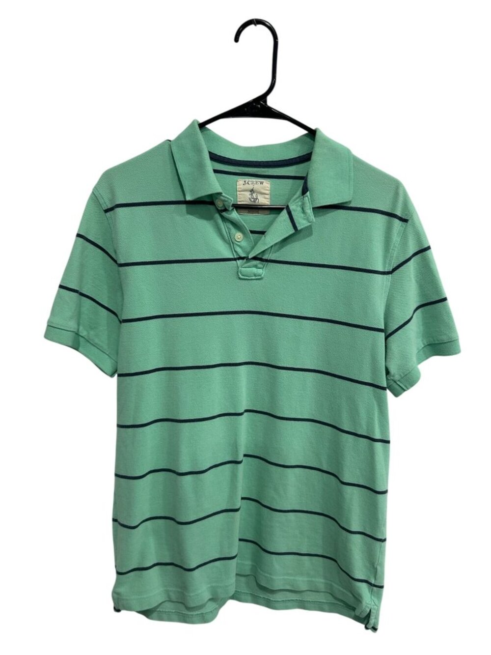 J.Crew Medium Mens Green Striped Polo Shirt Short Sleeve Cotton Collegiate